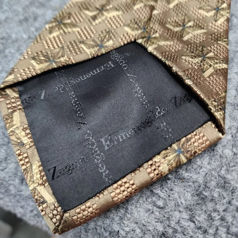 Ermenegildo Zegna Italy Silk Tie‎ Woven Silk Necktie Luxury Brown Gold $395